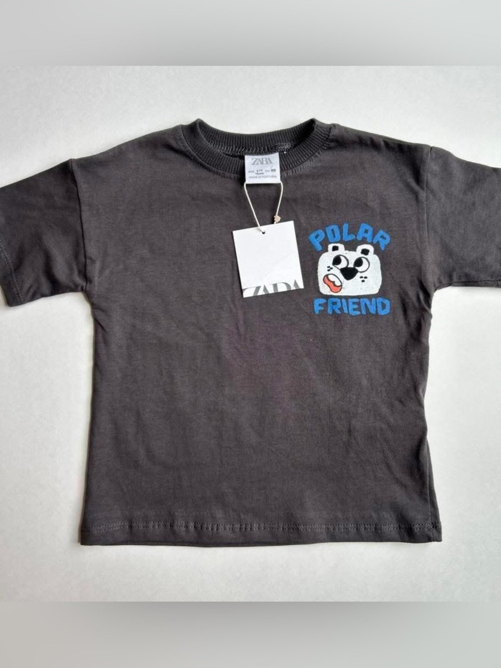 Zara Kids gray Short Sleeve Tee with Blue "Polar Friend" Graphic
